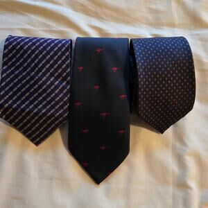 Neckties Men's One Size 100% Silk Lot of 3 Navy with Red: Stripe, Kanga and dot